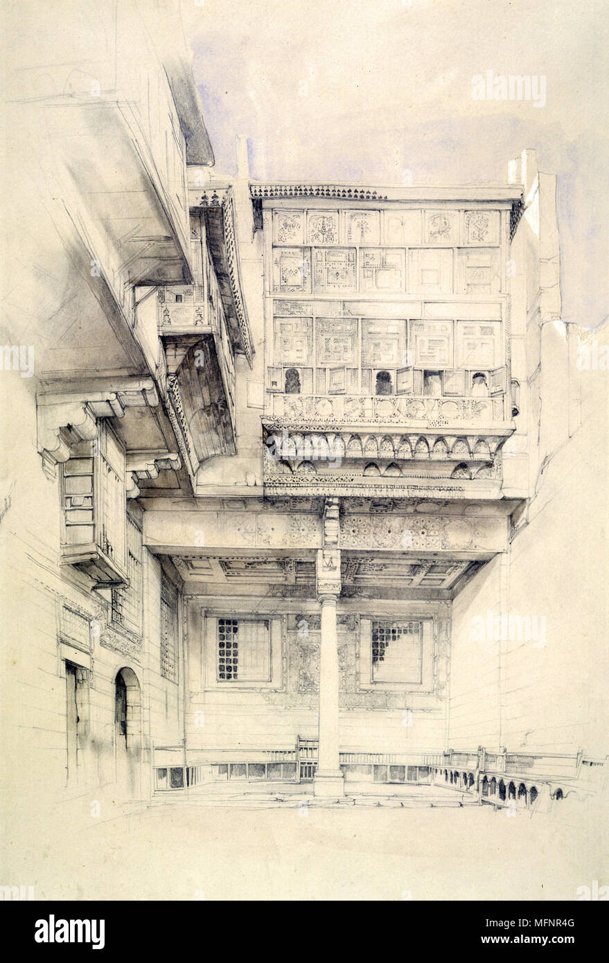 Cour de la maison d'artiste au Caire', 1841-1851. L'aquarelle. John Frederick Lewis (1805-1876) Peintre orientaliste anglais qui a vécu au Caire 1840-1850. L'Architecture Intérieure Banque D'Images
