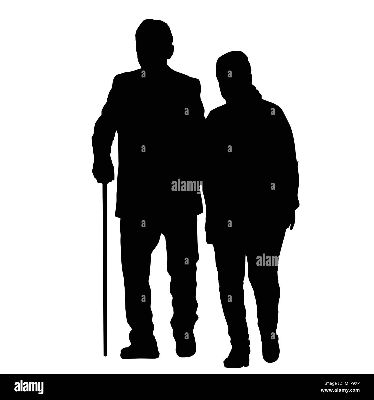 Senior couple silhouette sur un fond blanc, vector illustration Illustration de Vecteur