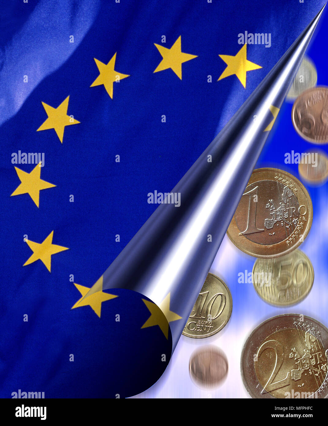 L'Europe d'un drapeau et d'Euros Banque D'Images