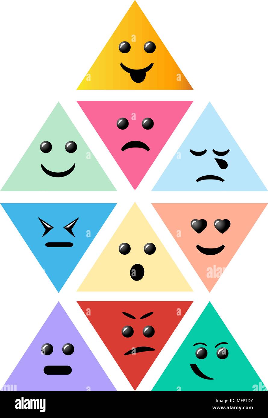 Définir l'icône pyramide Smiley. Creative cartoon style sourit avec diff Illustration de Vecteur