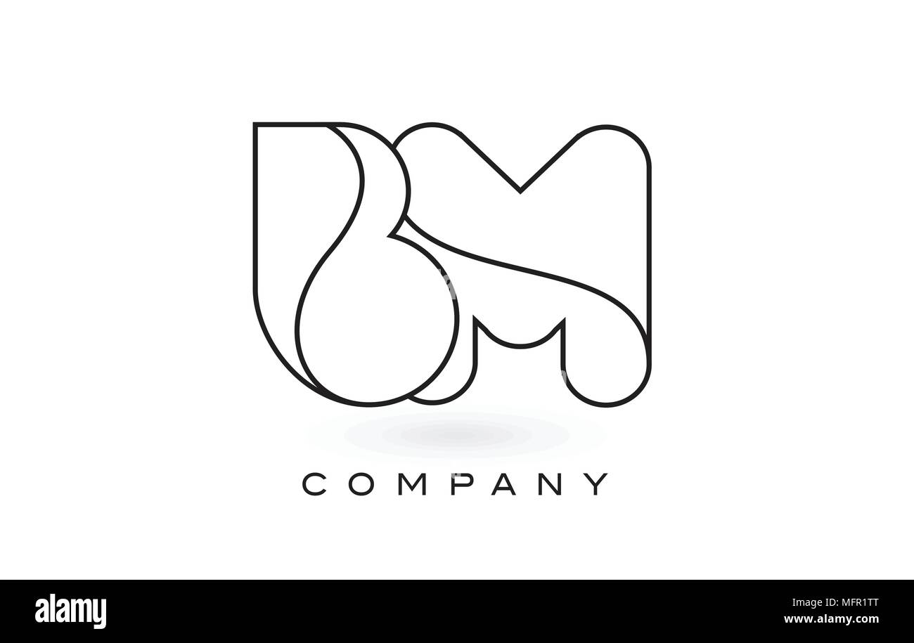 Lettre monogramme BM avec monogramme Logo noir fin contour Contour. Lettre moderne, tendance Design Vector Illustration. Illustration de Vecteur