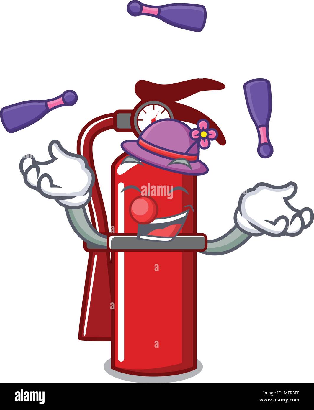 Juggling extincteur mascot cartoon Illustration de Vecteur