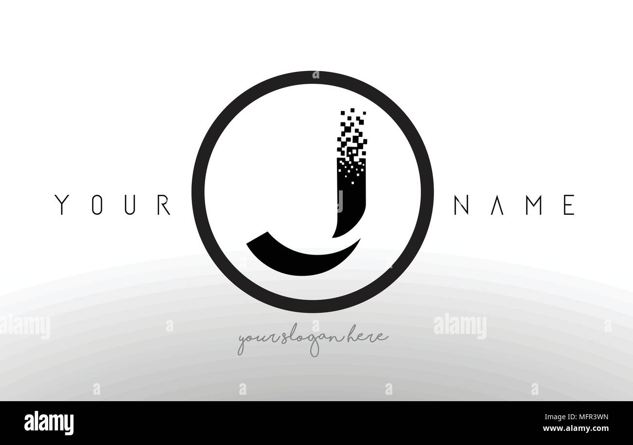 J Lettre avec logo Pixel numérique Tech Design Vector et cercle noir Look moderne illustration vectorielle. Illustration de Vecteur