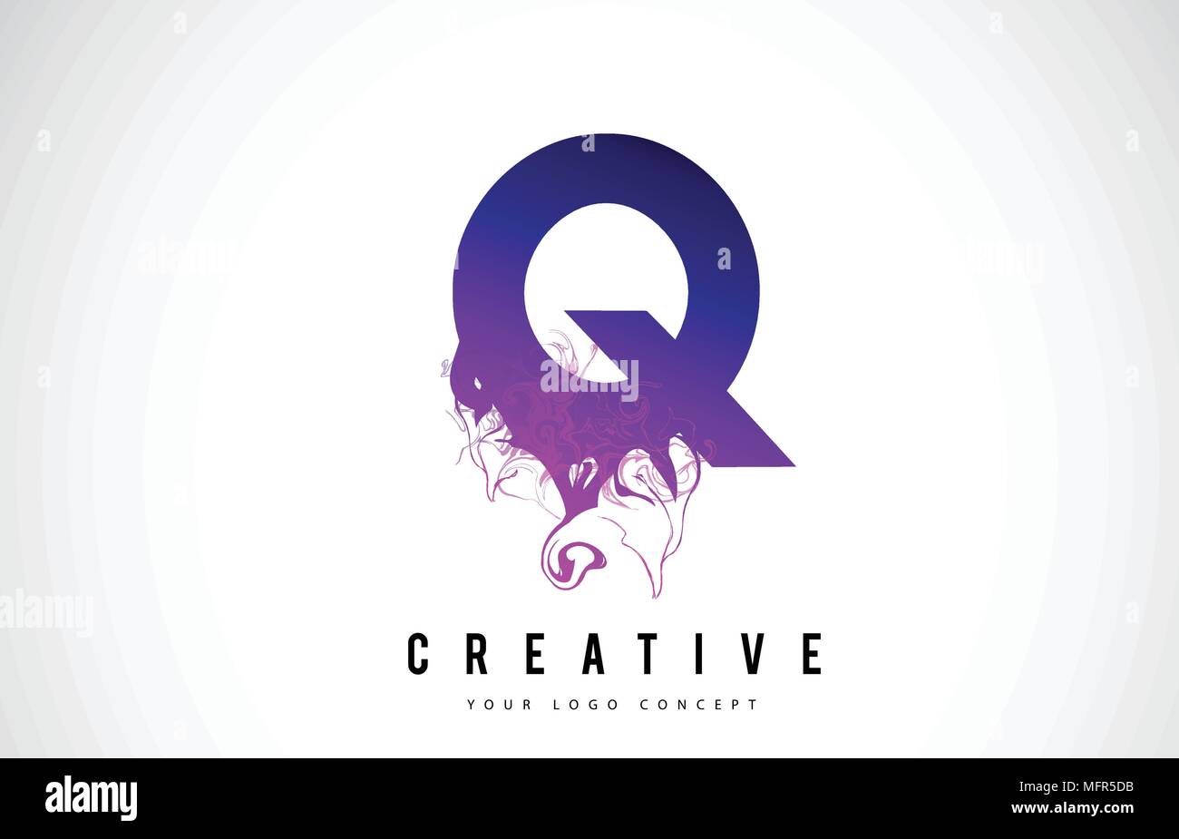 Q Lettre Violet Logo Design créatif avec effet liquide Vector Illustration. Illustration de Vecteur