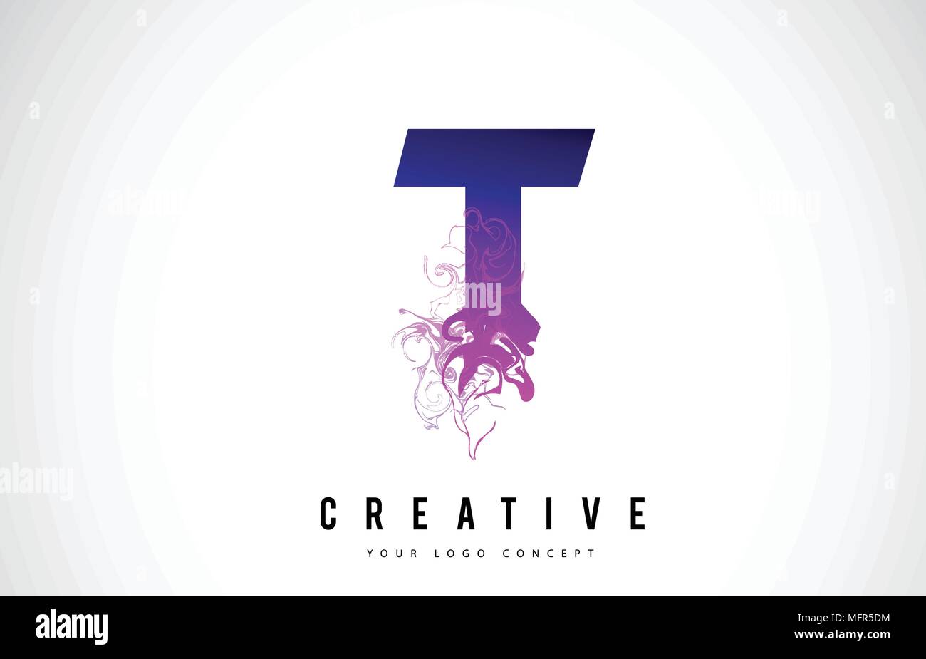 T Lettre Violet Logo Design créatif avec effet liquide Vector Illustration. Illustration de Vecteur