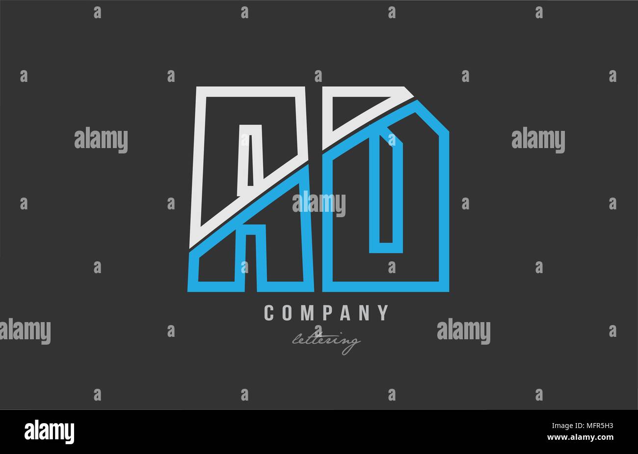 Blanc bleu lettre de l'alphabet d'une combinaison ad logo design sur fond noir convient pour une société ou entreprise Illustration de Vecteur