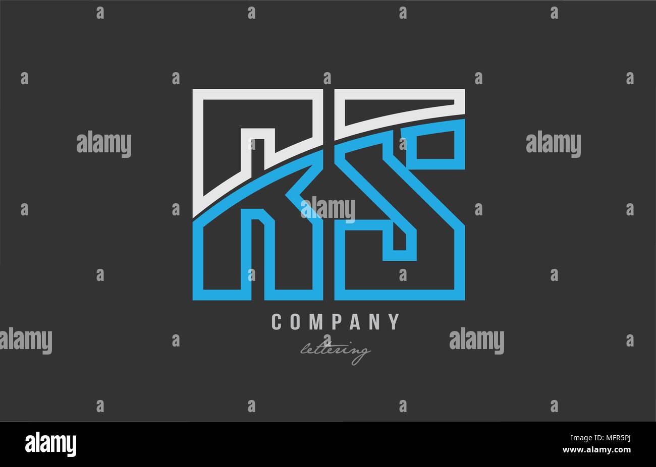 Lettre alphabet bleu blanc rs r s combinaison logo design sur fond noir convient pour une société ou entreprise Illustration de Vecteur