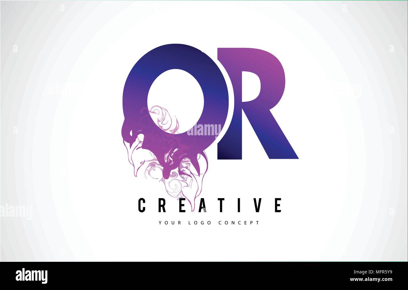 Ou O R Purple Lettre Logo Design créatif avec effet liquide Vector Illustration. Illustration de Vecteur