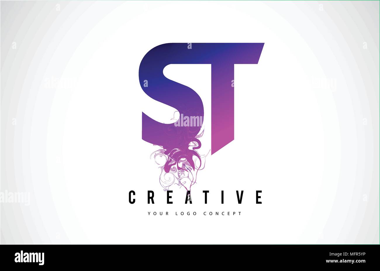ST S T Purple Lettre Logo Design créatif avec effet liquide Vector Illustration. Illustration de Vecteur