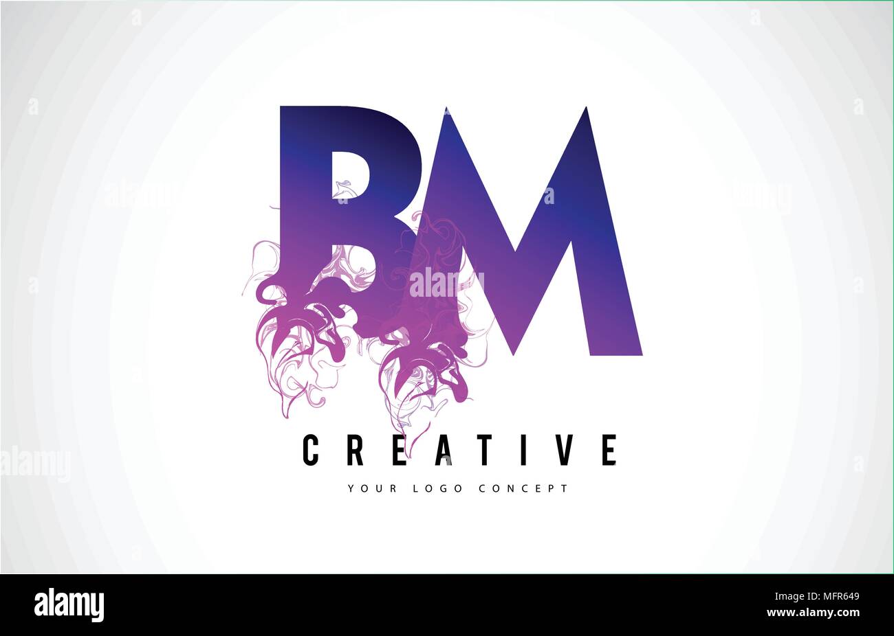 BM B M Purple Lettre Logo Design créatif avec effet liquide Vector Illustration. Illustration de Vecteur