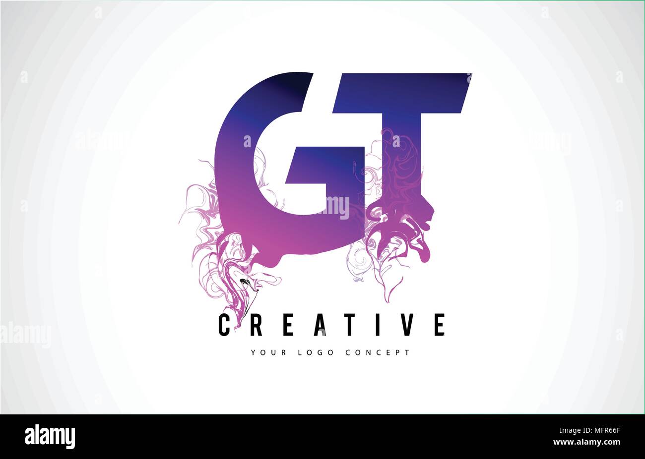 GT G T Purple Lettre Logo Design créatif avec effet liquide Vector Illustration. Illustration de Vecteur