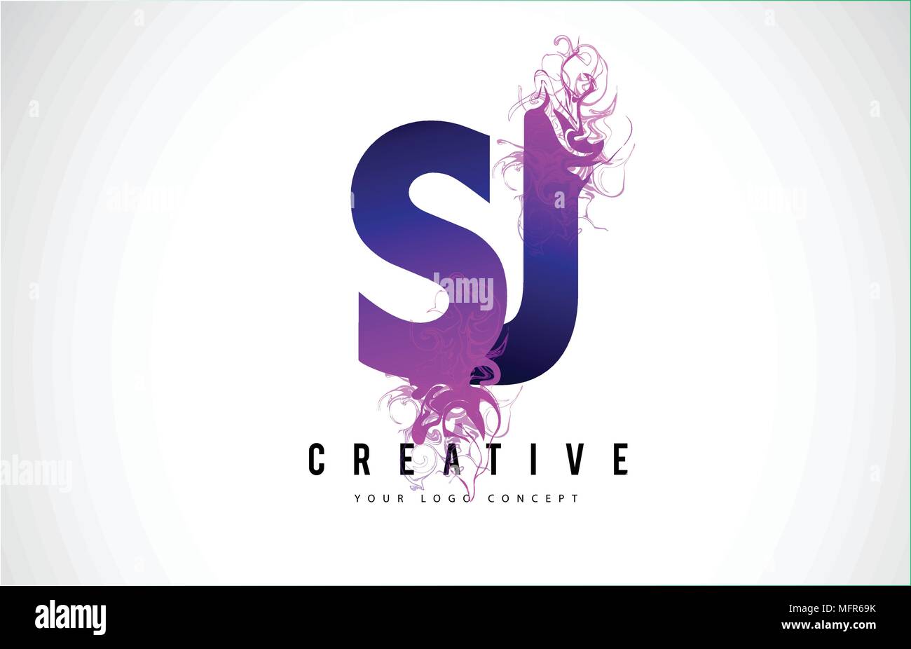 SJ S J Lettre Violet Logo Design créatif avec effet liquide Vector Illustration. Illustration de Vecteur
