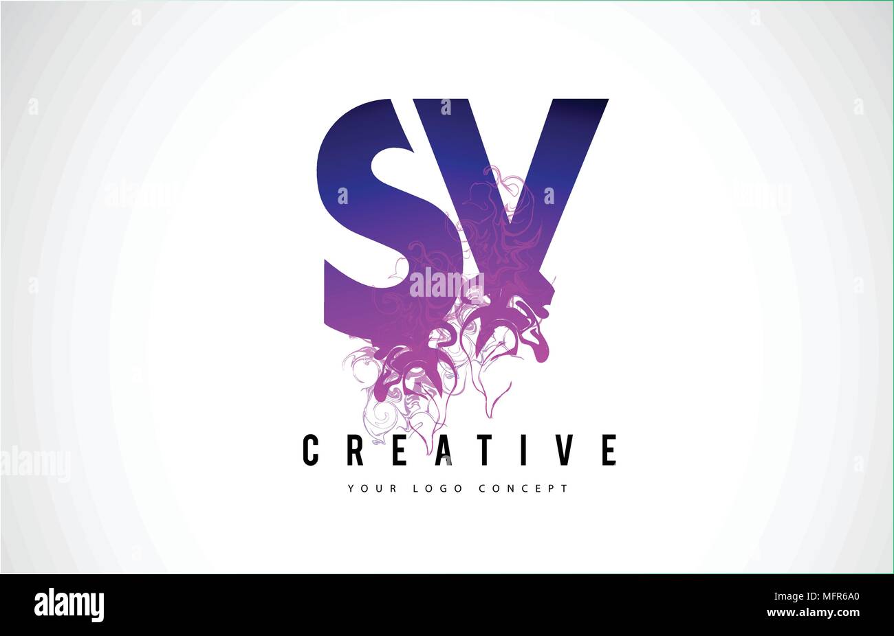 SV S V Lettre Violet Logo Design créatif avec effet liquide Vector Illustration. Illustration de Vecteur
