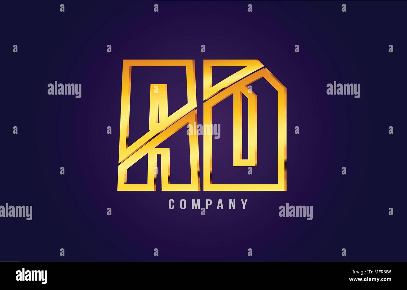 Or lettre alphabet d'une combinaison ad logo design adapté pour une entreprise ou une entreprise sur un fond bleu puple Illustration de Vecteur