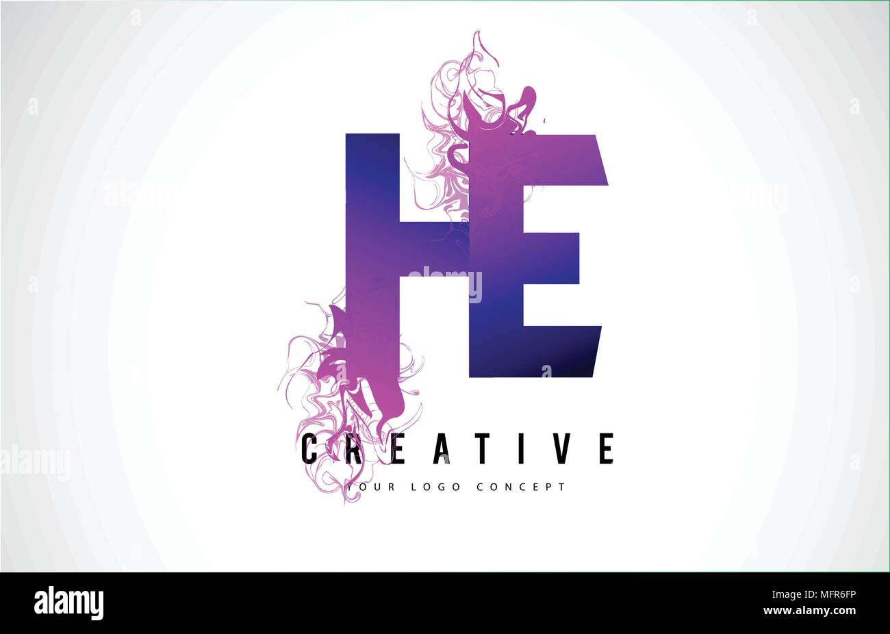 Il H E Purple Lettre Logo Design créatif avec effet liquide Vector Illustration. Illustration de Vecteur