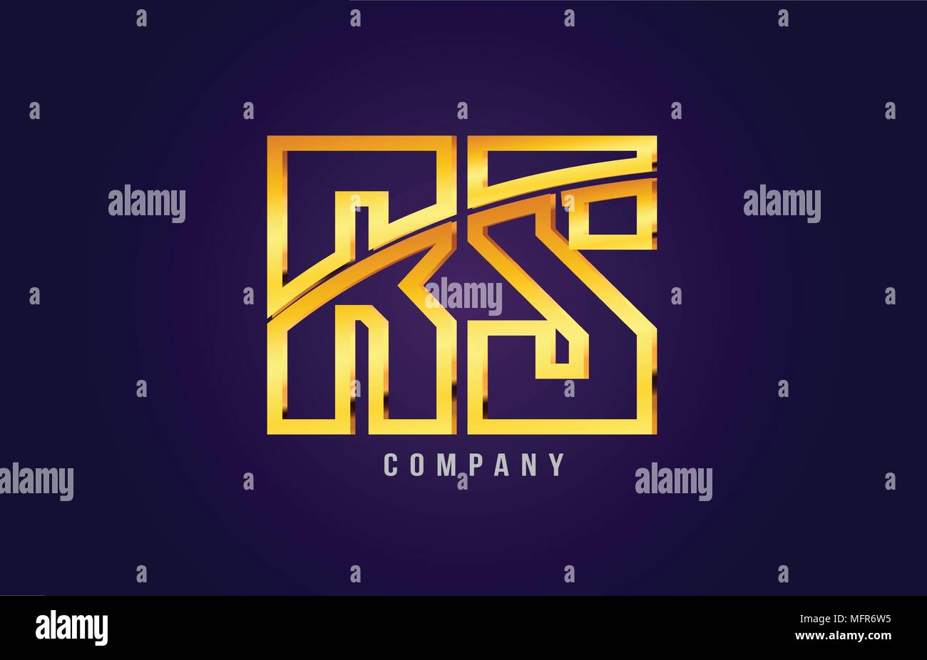 Lettre alphabet or rs r s combinaison logo design adapté pour une entreprise ou une entreprise sur un fond bleu puple Illustration de Vecteur