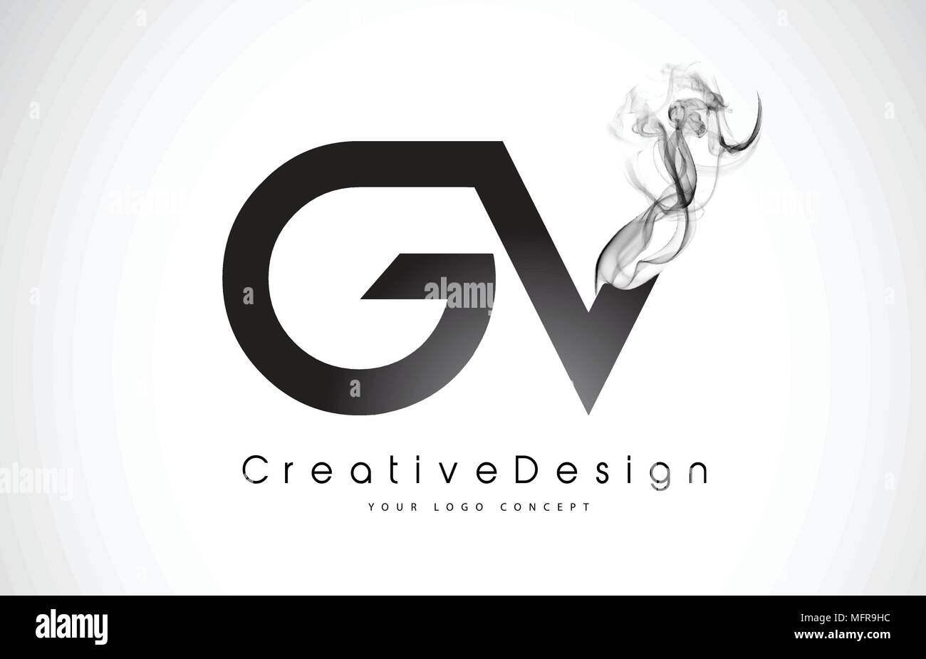 GV Lettre Logo Design avec une fumée noire. Lettres de fumée moderne créative Icône Vecteur Illustration Logo. Illustration de Vecteur