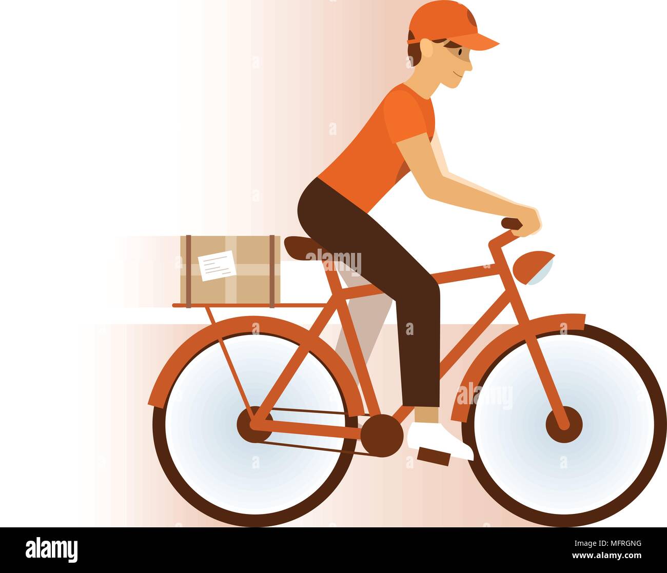 Service de livraison Express Courier Icône Boy Riding Bike rouge avec des cases Télévision Vector Illustration. Illustration de Vecteur