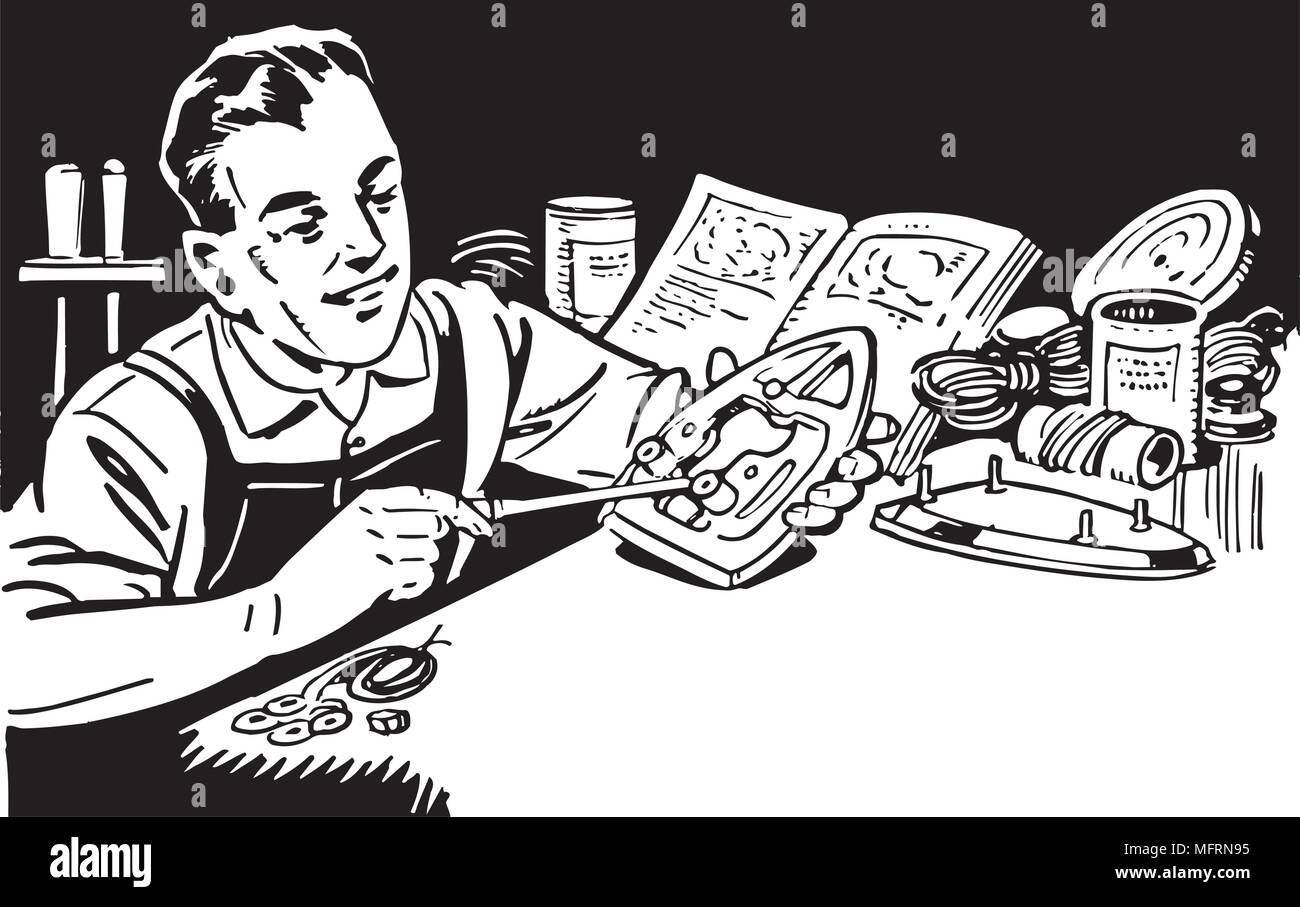 La réparation d'appareils ménagers - homme Retro Clipart Illustration Illustration de Vecteur