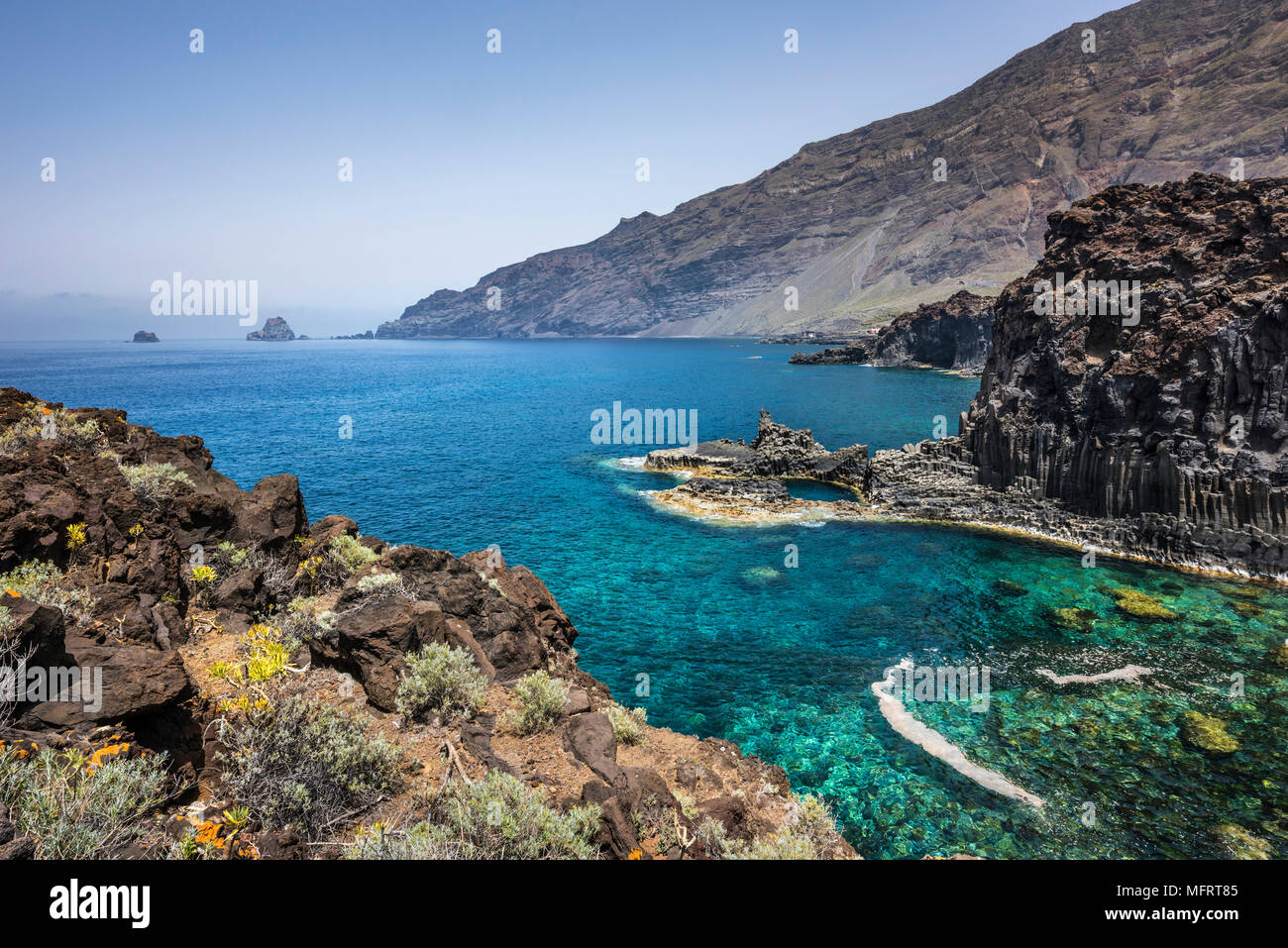 L'autre avec la pierre de lave noire, paysage volcanique, près de Las Puntas, El Golfo, El Hierro, Îles Canaries, Espagne Banque D'Images
