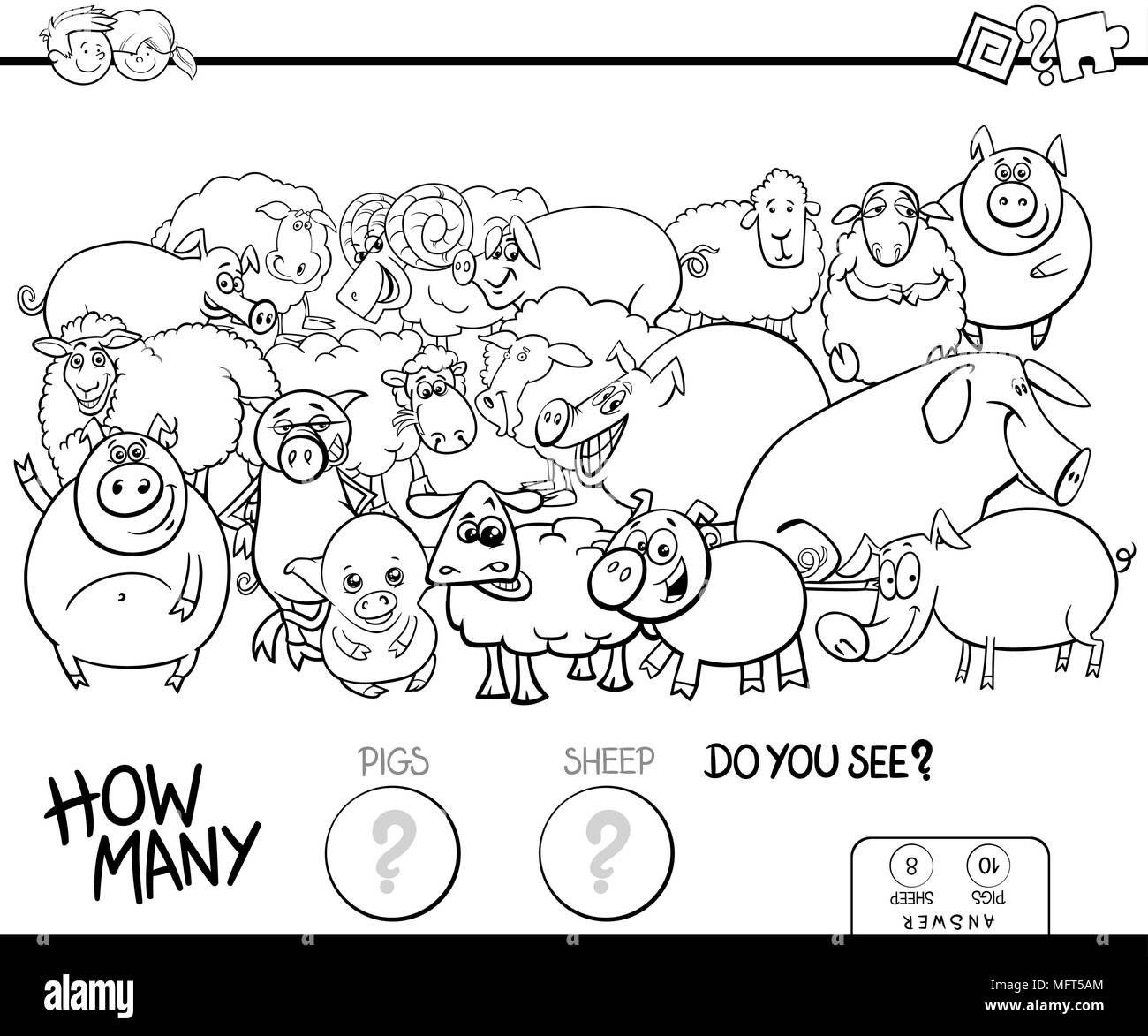 Illustration Cartoon Noir Et Blanc De Jeu De Compte Pour Les