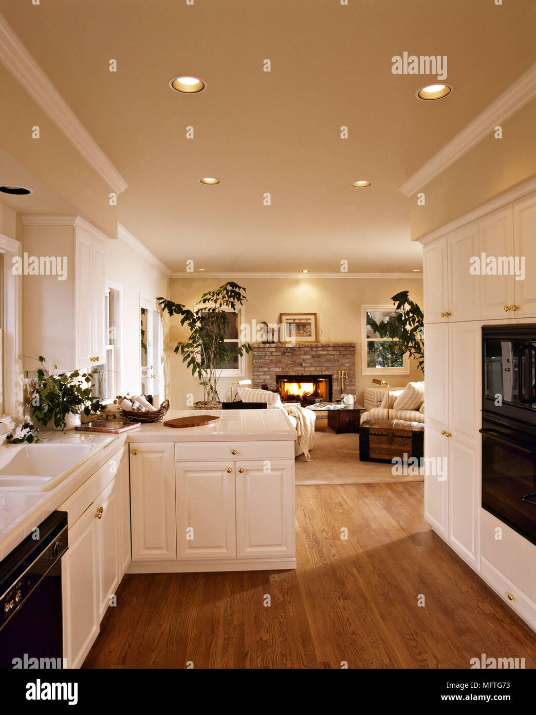 Pays Moderne Cuisine Ouverte Salon Blanc Plancher De Bois D Une