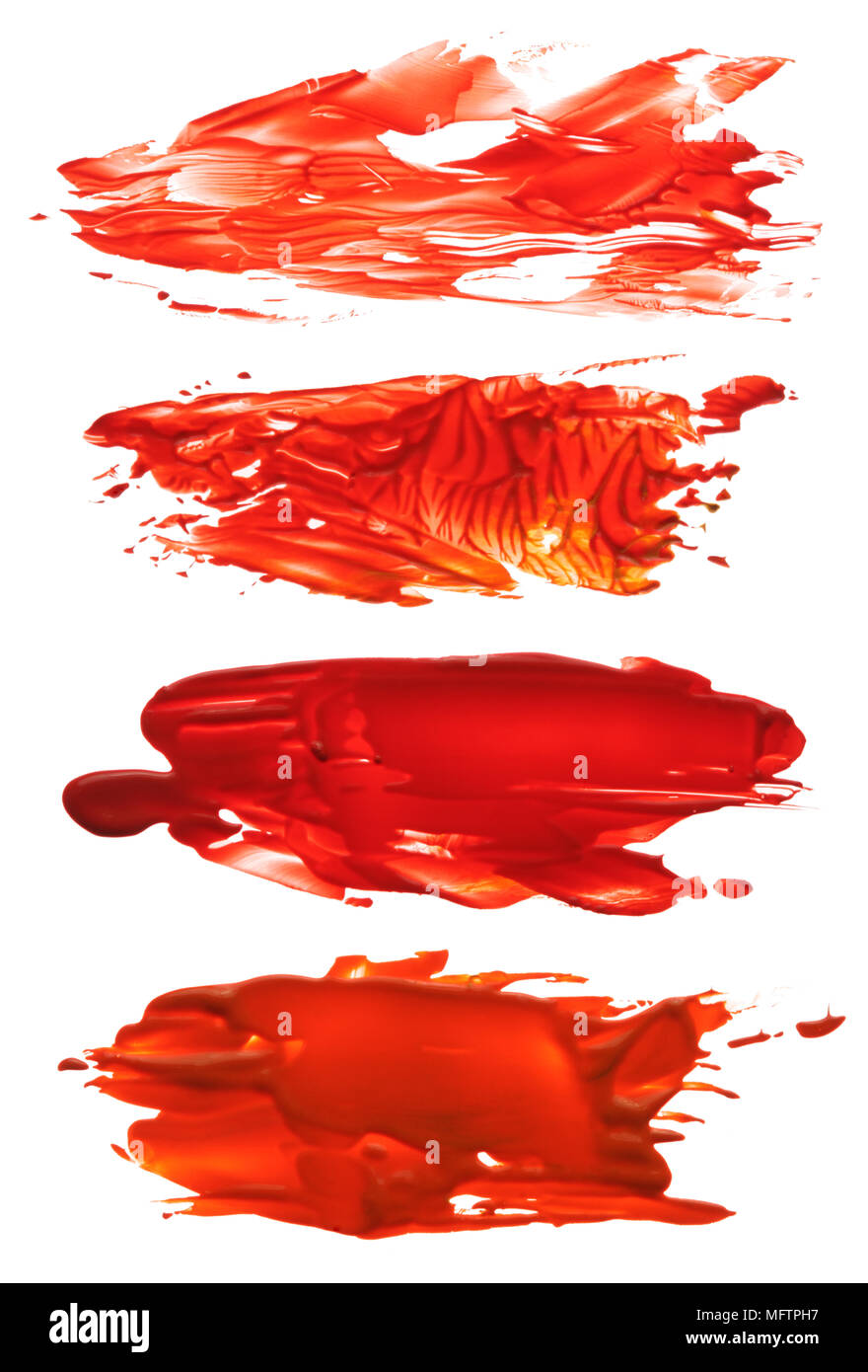 Collection de coups de pinceau acrylique rouge abstrait blots Banque D'Images