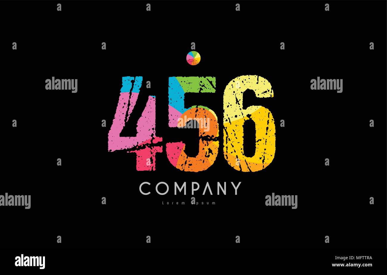456 numéro de l'icône avec le logo design grunge texture et motif coloré arc-en-ciel Illustration de Vecteur