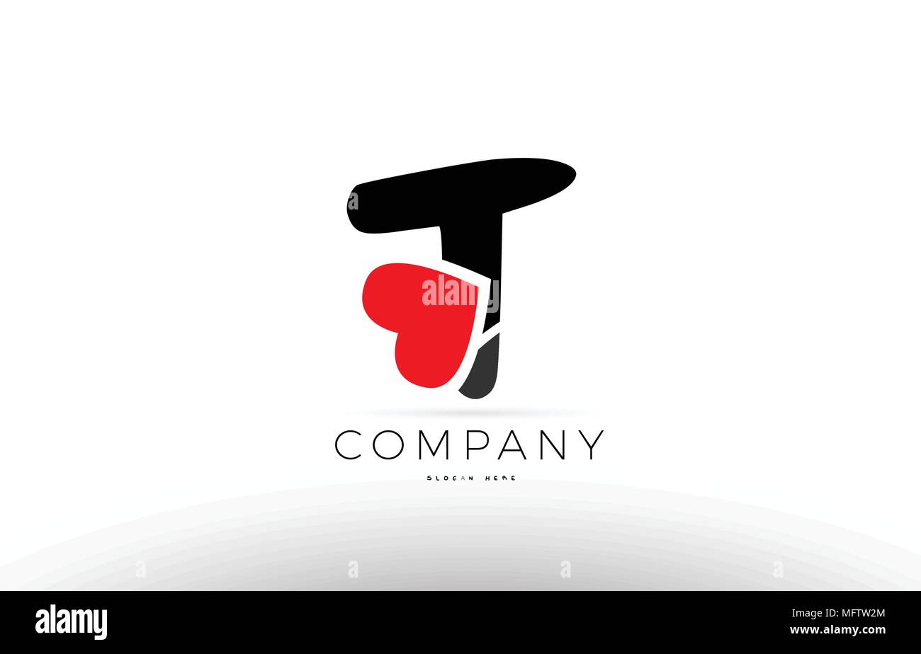 Alphabet lettre T entreprise logo design avec amour symbole coeur rouge Illustration de Vecteur