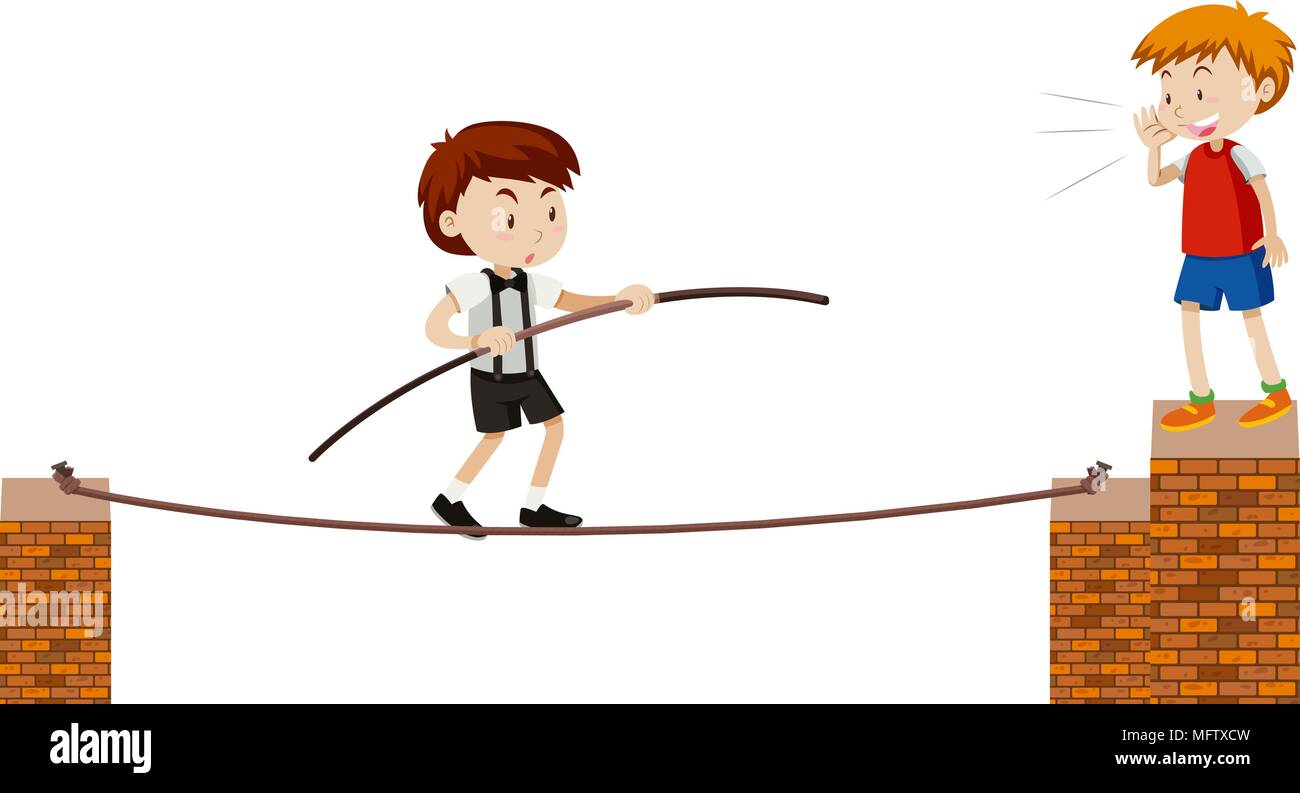Tightrope Walking on White Background illustration Illustration de Vecteur