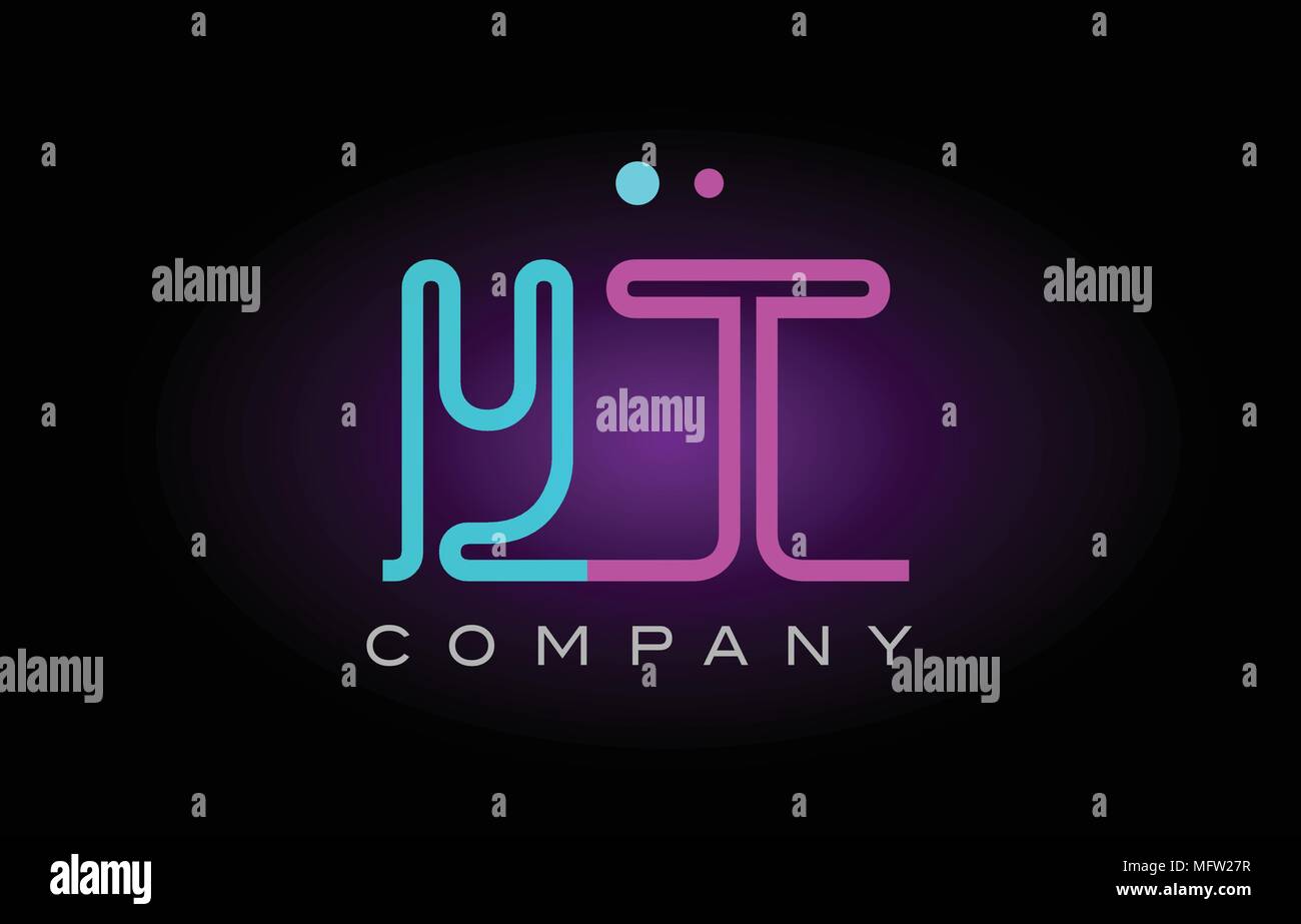 Yt y alphabet lettre t logo design combinaison avec effet de lumière au néon de couleur bleu et rose adapté à une entreprise ou aux fins de marque bannière Illustration de Vecteur