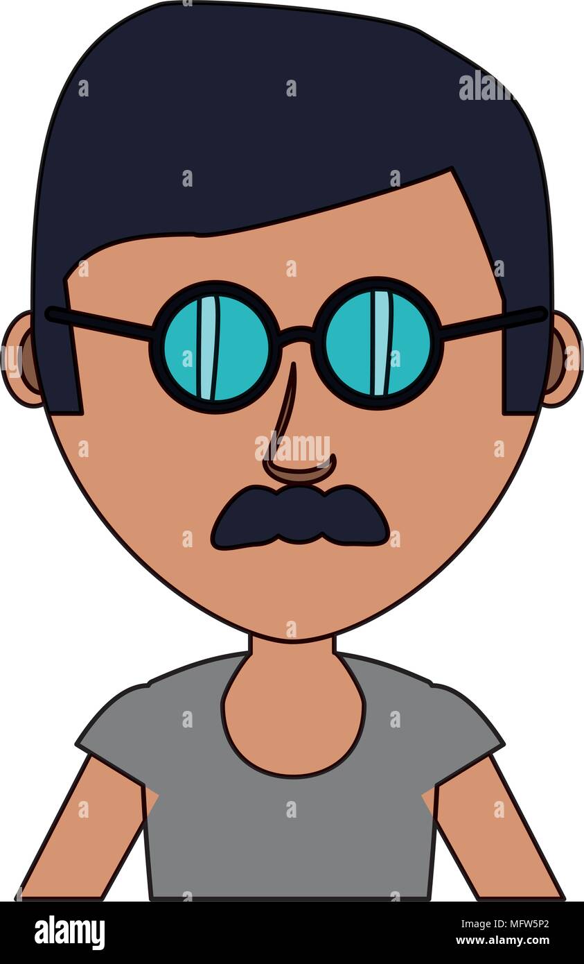L Homme Dessin Anime Avec Des Lunettes De Soleil Sur Fond Blanc Design Colore Vector Illustration Image Vectorielle Stock Alamy