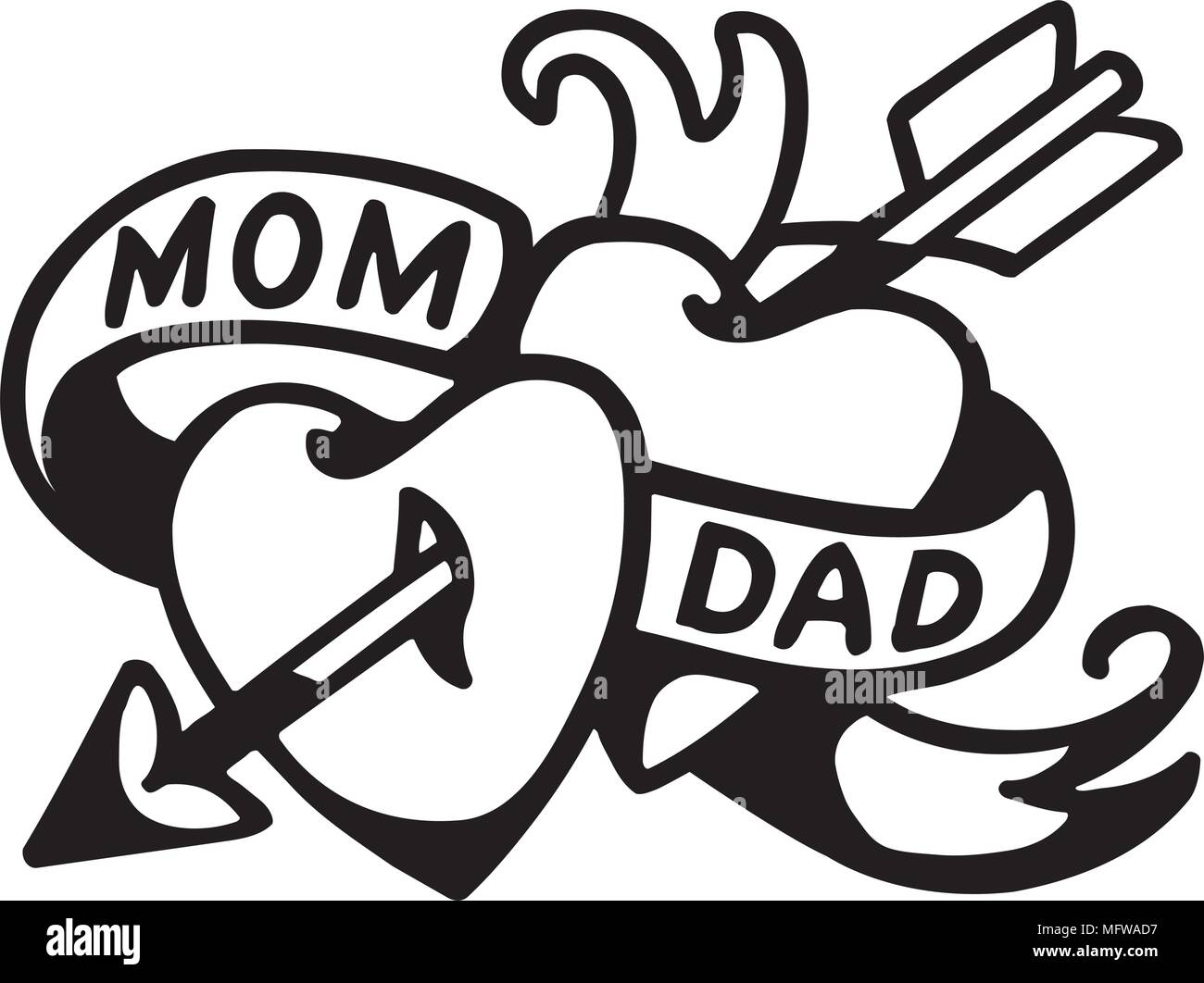 Maman et Papa Tattoo - Retro Clipart Illustration Illustration de Vecteur