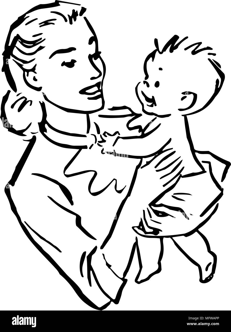 Maman Et Bebe Retro Clipart Illustration Image Vectorielle Stock Alamy