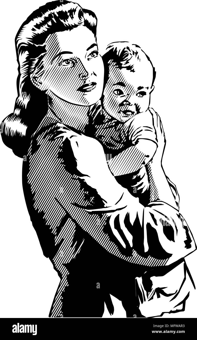 La mère et l'enfant - Retro Clipart Illustration Illustration de Vecteur