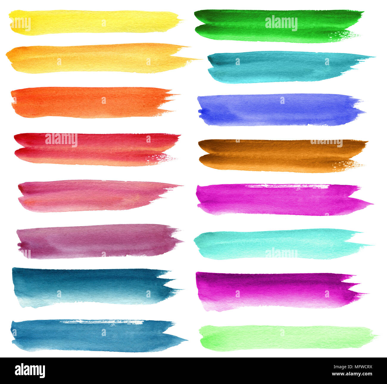 Ensemble de traits d'aquarelle aux couleurs vives. Isolé sur blanc. Banque D'Images