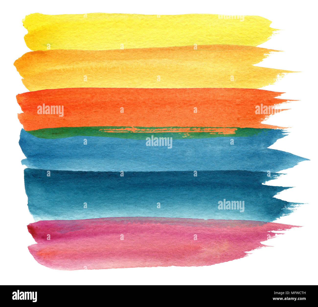 Traits d'aquarelle aux couleurs vives. Isolé sur blanc. Banque D'Images