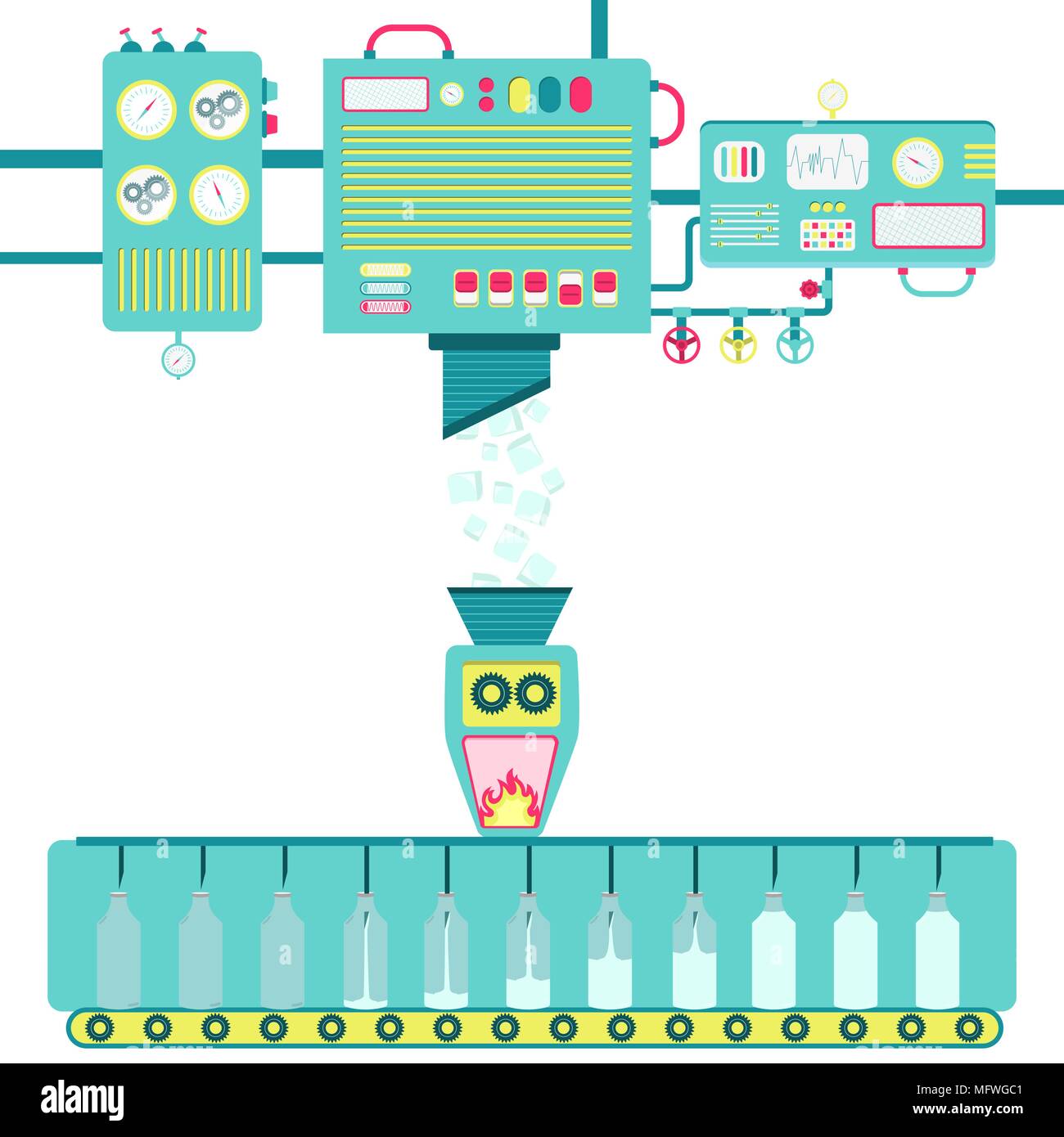 Machines traitant des cubes de glace et se transformer en eau liquide en bouteille. Illustration de Vecteur