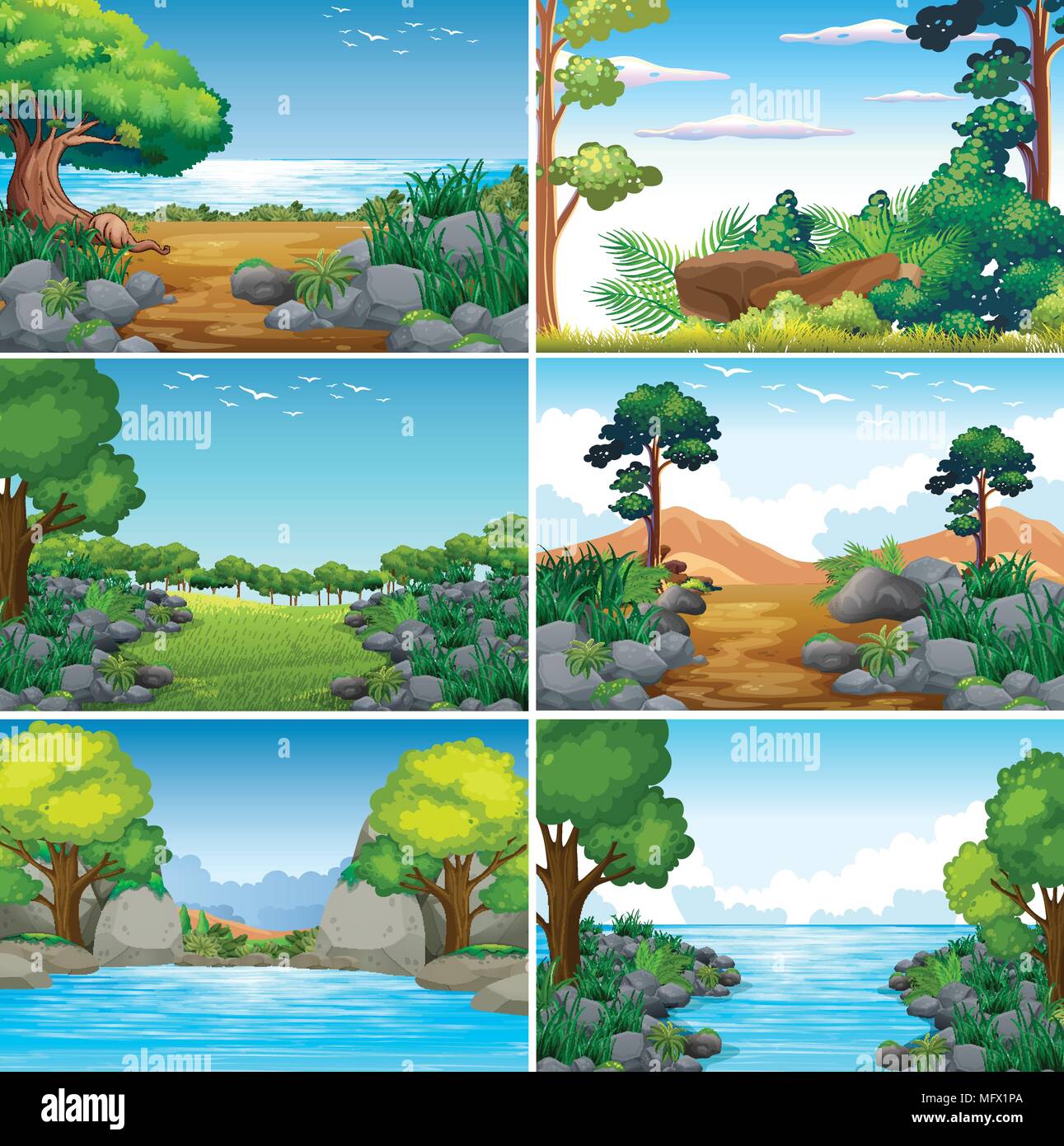Ensemble de belles illustration Paysage Nature vert Illustration de Vecteur