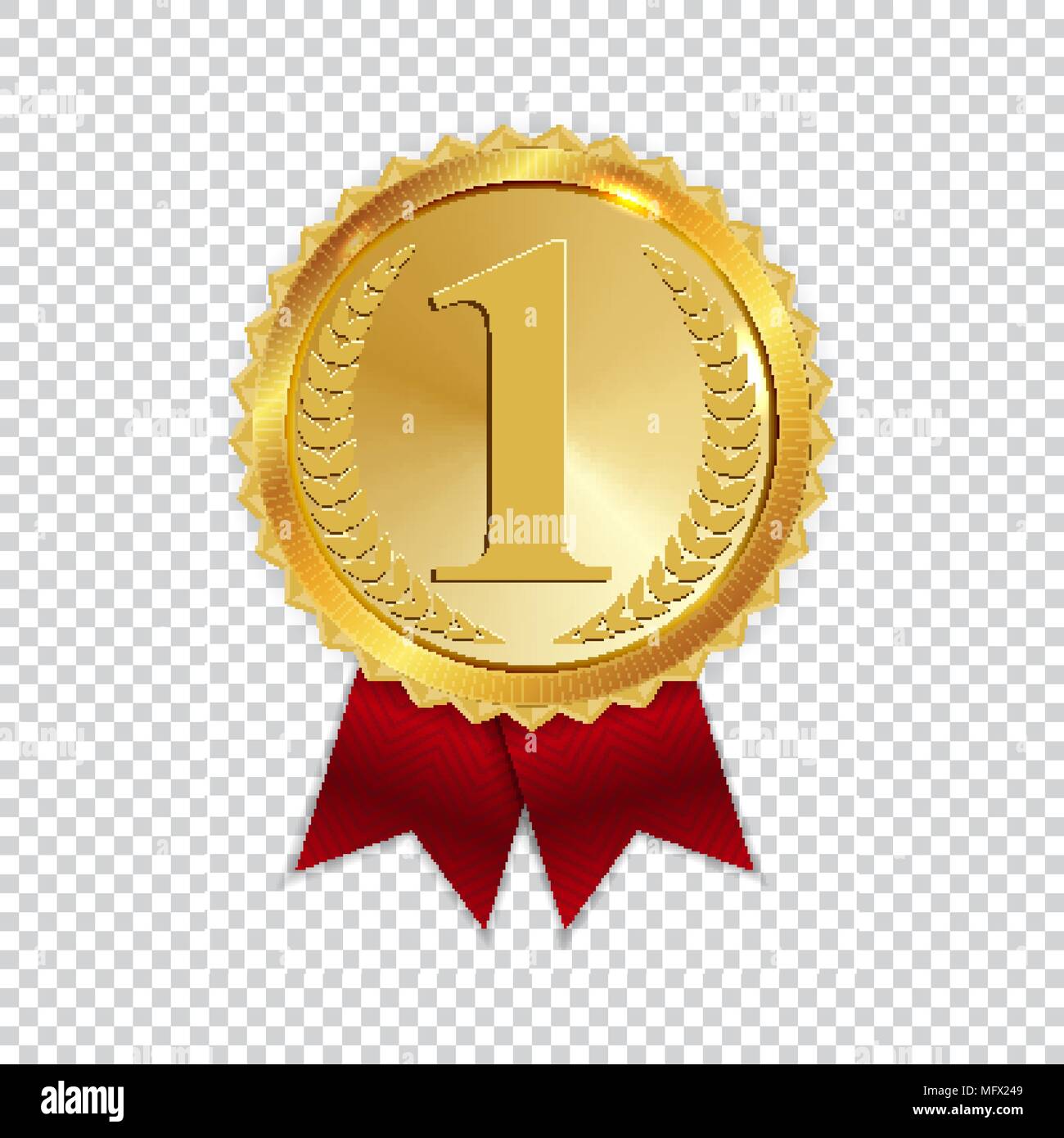Art Champion Médaille d'or avec ruban rouge l'icône signe isolé sur fond transparent. Vector Illustration Illustration de Vecteur