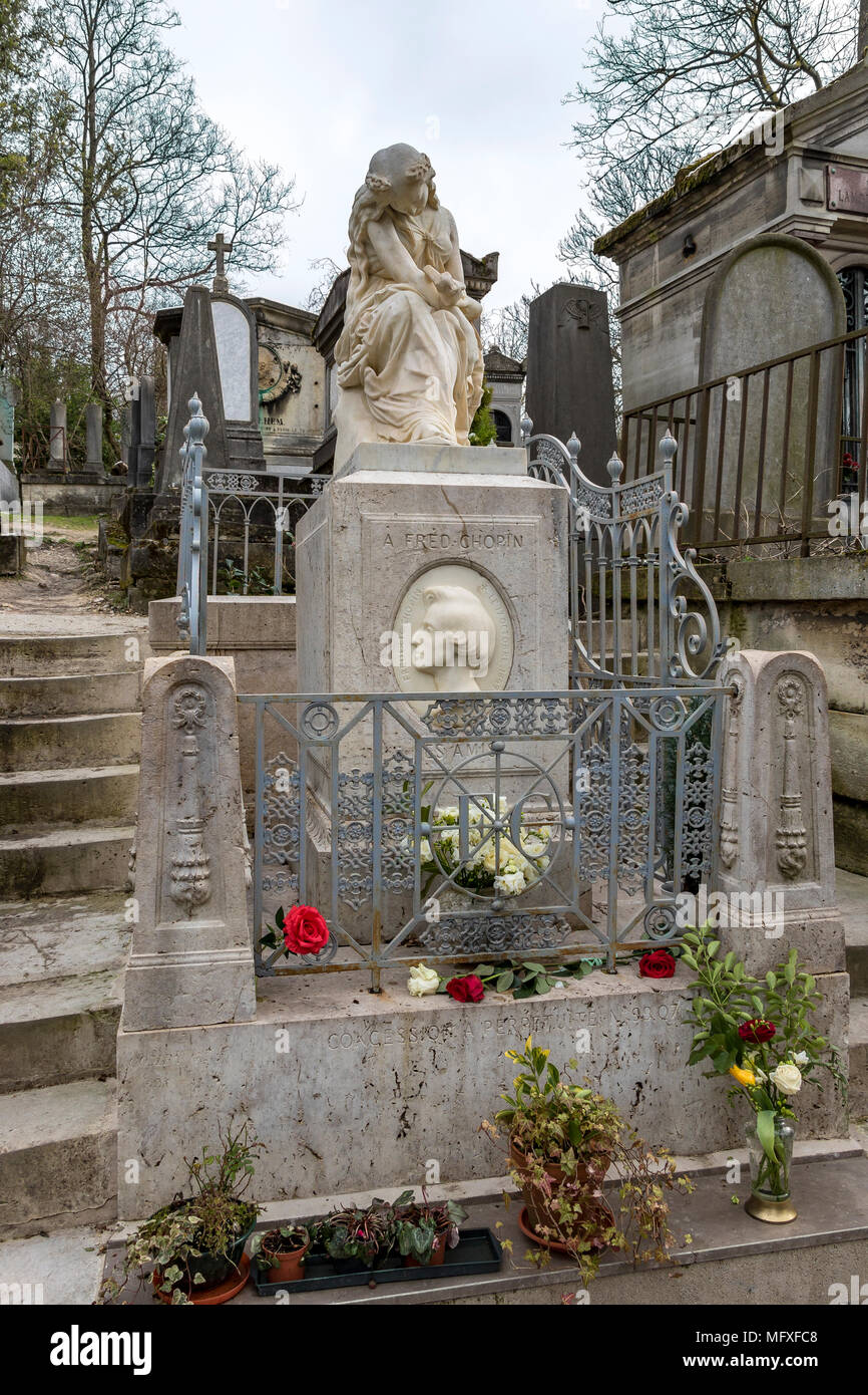 Tombe de Frédéric Chopin, cimetière du Père Lachaise , le cimetière le plus grand et le plus visité de Paris, France Banque D'Images