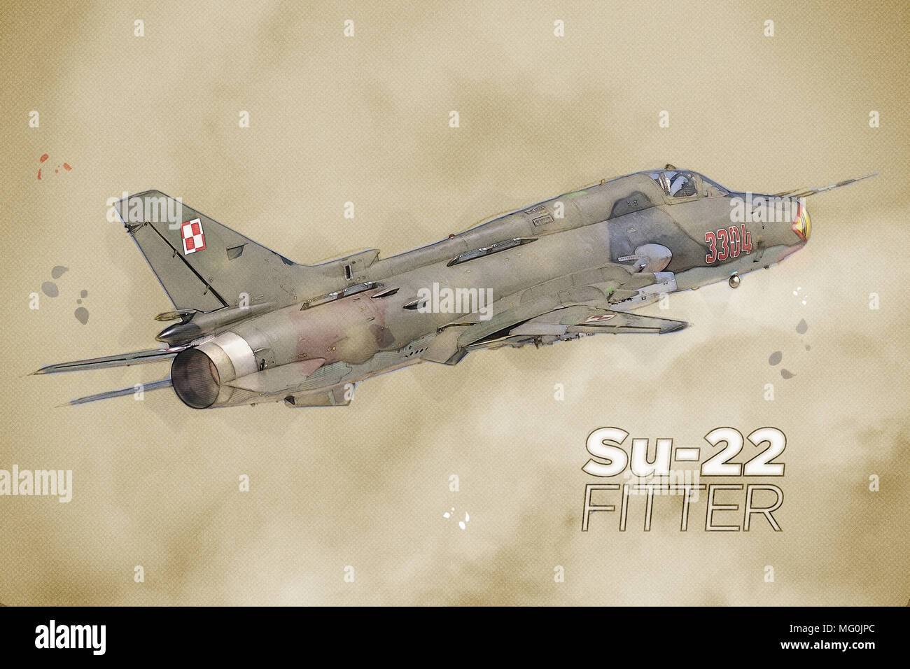 Style art mixte illustration d'une armée de l'Air polonaise Sukhoi Su-22 Fitter Banque D'Images