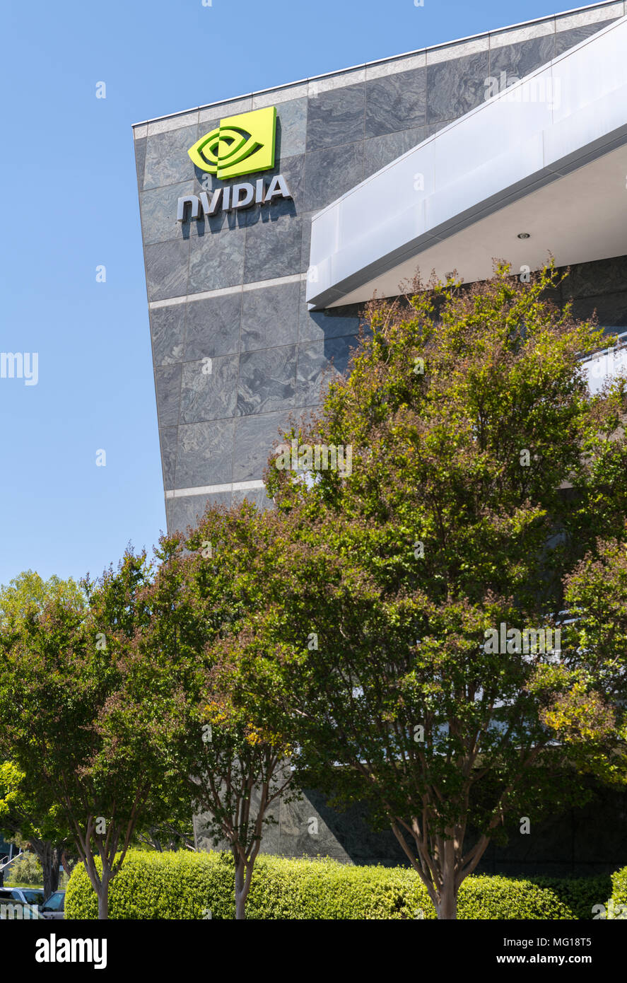 Santa Clara, Californie, USA - Le 26 avril 2018 : Société NVDIA, siège dans la Silicon Valley. Société NVDIA est une société de technologie américaine, Banque D'Images