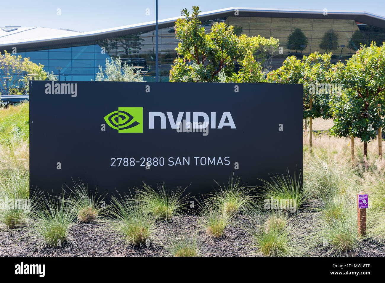 Santa Clara, Californie, USA - Le 26 avril 2018 : Société NVDIA, siège dans la Silicon Valley. Société NVDIA est une société de technologie américaine, Banque D'Images