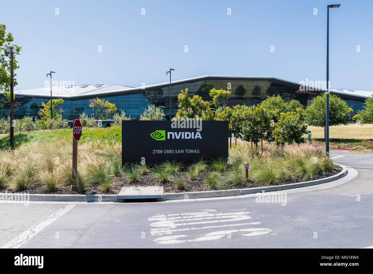 Santa Clara, Californie, USA - Le 26 avril 2018 : Société NVDIA, siège dans la Silicon Valley. Société NVDIA est une société de technologie américaine, Banque D'Images
