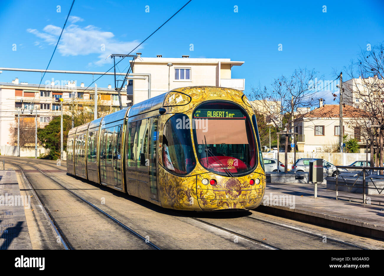 MONTPELLIER, FRANCE - 05 janvier : tramway Citadis ALSTOM 302 le Jan Banque D'Images