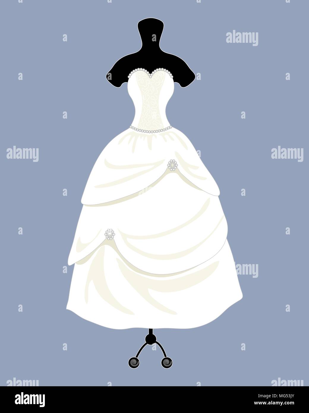 Un vecteur illustration en format eps 10 d'une belle robe de mariage designer robe de bal dans un joli style avec une jupe ample sur un fond bleu Illustration de Vecteur