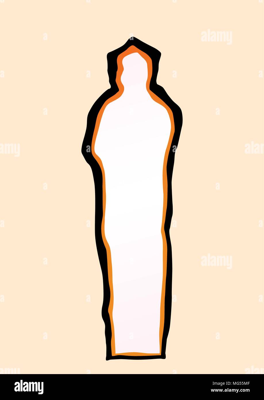 Une simple silhouette longue blanche avec un contour orange et noir sur fond beige Illustration de Vecteur