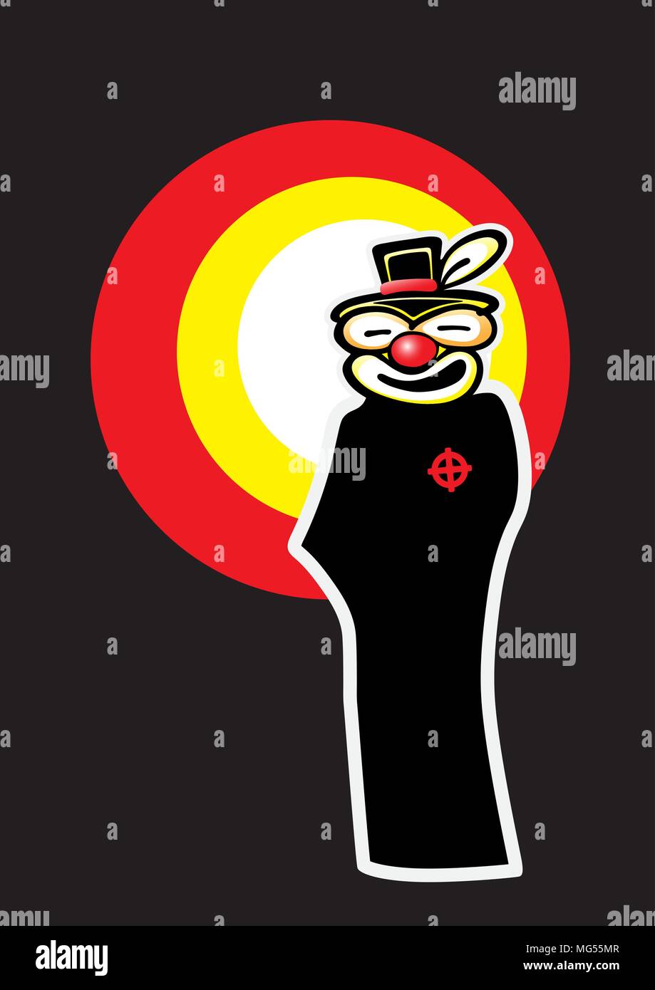 Illustration d'un gangster noire silhouette, portant un masque de clown, avec un projecteur d'effet sur un fond sombre Illustration de Vecteur