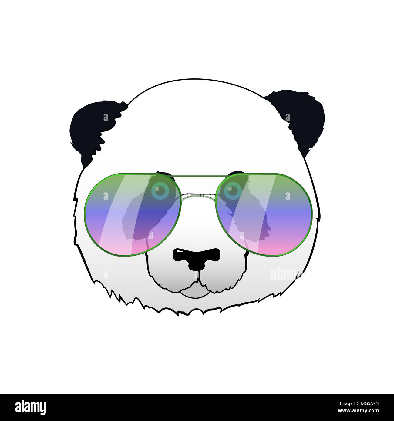 Panda dessiné à la main dans des lunettes de soleil. Ours panda Hipster  illustration. Portrait avec miroir lunettes de soleil. Pour imprimer drôle  Cool t-shirt ou une carte Photo Stock - Alamy